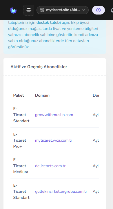 Aboneliklerim ekranı — mobil