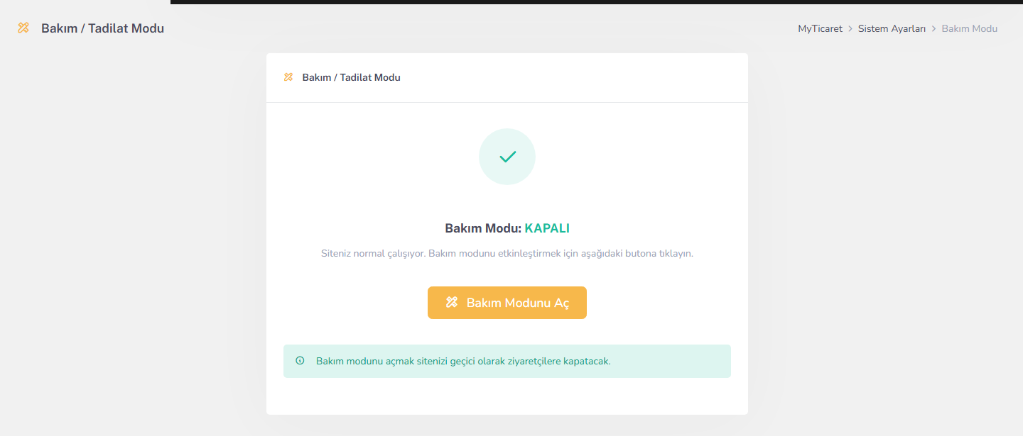 Bakım / tadilat modu ayarı — masaüstü