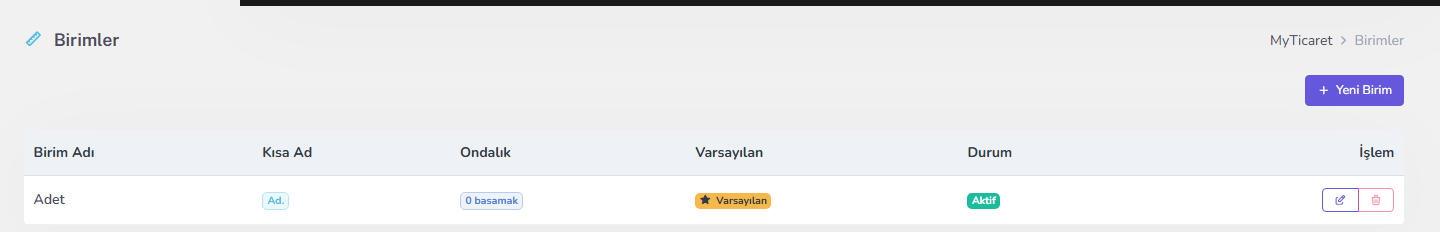 Birimler listesi — masaüstü