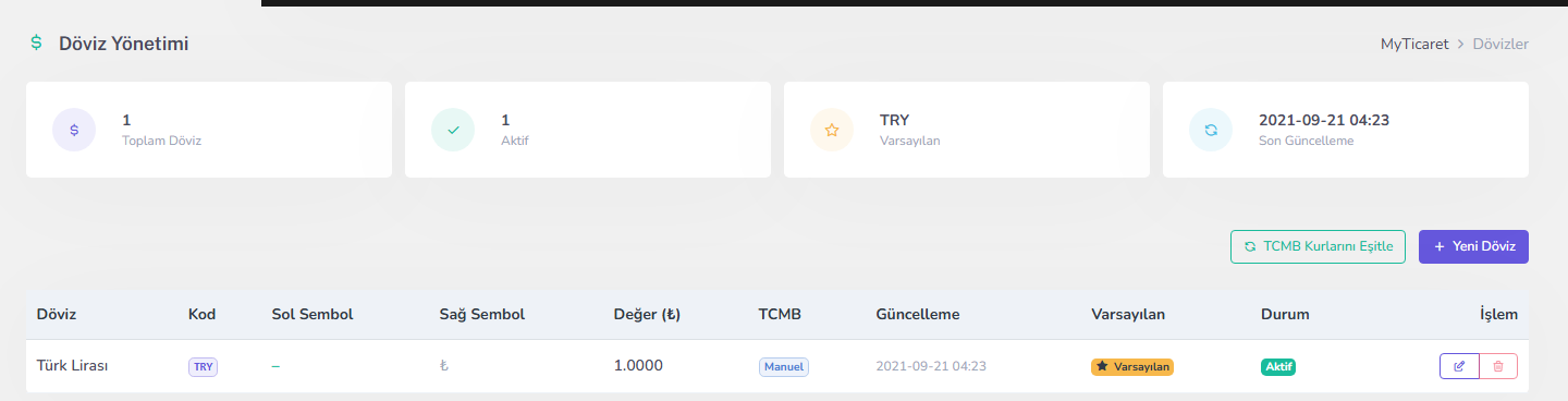 Dövizler / kur ayarları — masaüstü