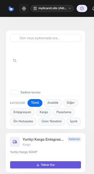 Eklenti marketi — mobil