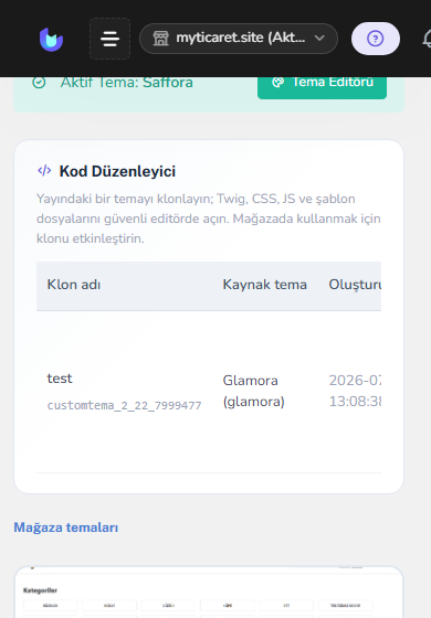 Tema seç / düzenle — mobil