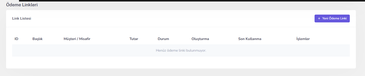 Ödeme linkleri ekranı — masaüstü