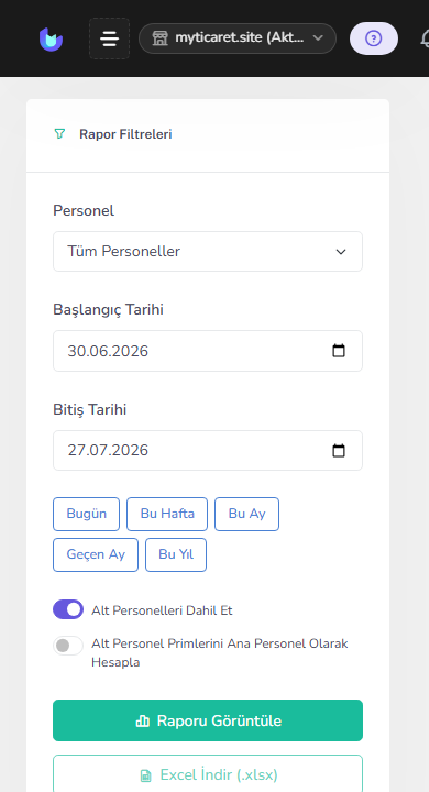 Personel Excel raporu — mobil