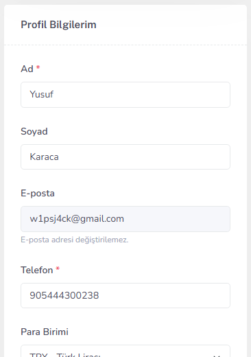 Profil formu — mobil