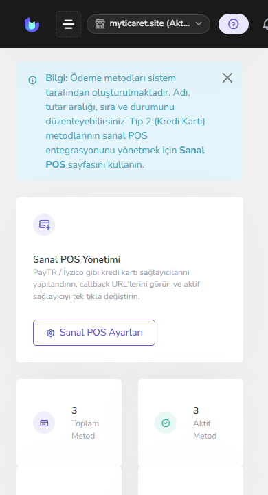 Ödeme metodlarında kart seçeneği — mobil
