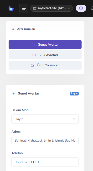 Sistem ayarları — mobil