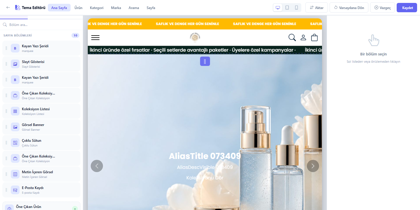 Slider / banner listesi — masaüstü