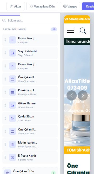 Slider / banner listesi — mobil