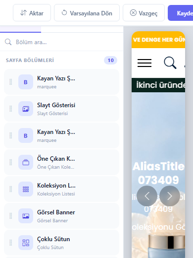 Slider listesi — mobil