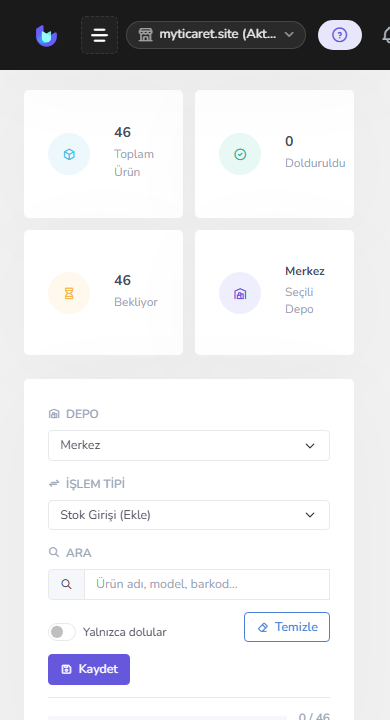 Adım 2 — Toplu stok işlemleri — mobil