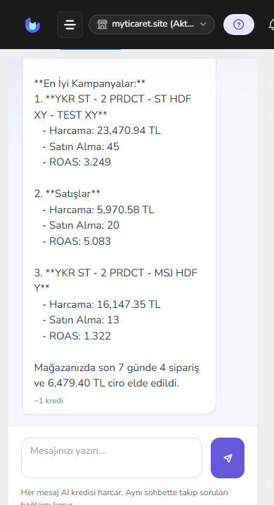 Yapay zeka asistan ekranı — mobil